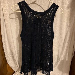 Navy Rewind crochet tank with buttons down back